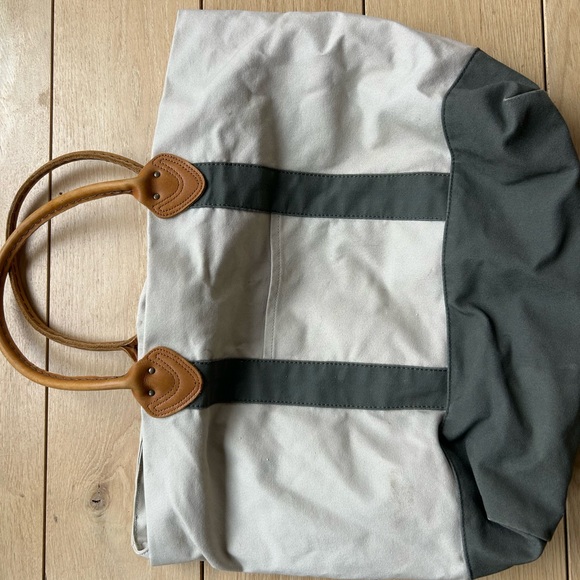 Llbean boat and tote  Canvas Tote Bag with Leather Handles flannel lining - Picture 5 of 5